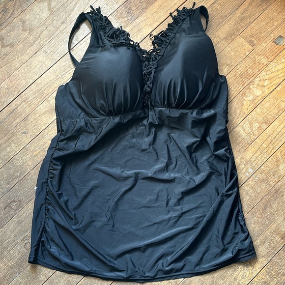 Haut De Maillot De Bain Tankini Cacique Taille 22 - Sans Armatures, Avec Coussinets, Couleur Noir à Liens Blanc/rose/orange - Neuf Jamais Porté